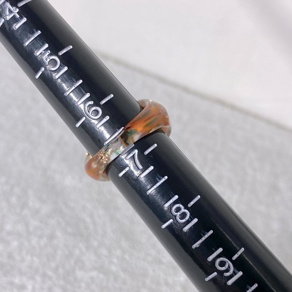 Vintage Art Glass Handmade Orange Black Gold Band Ring - Picture 13 of 14